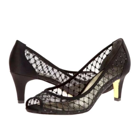Adrianna Papell Juliette Black Aria Mesh Peeptoe Dress Pump New in Box MSRP $128 - Picture 1 of 10